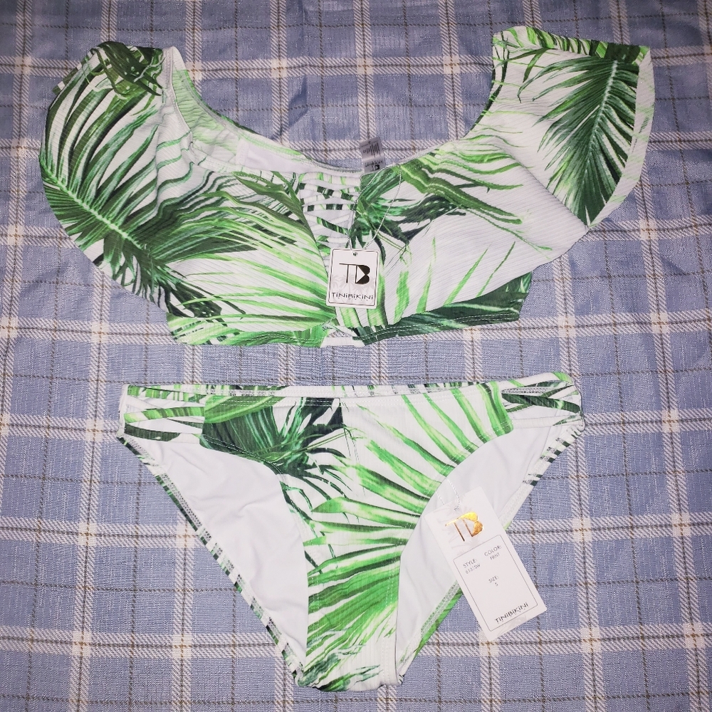 Floral Ruffle Off-Shoulder Bikini Top & Bottoms